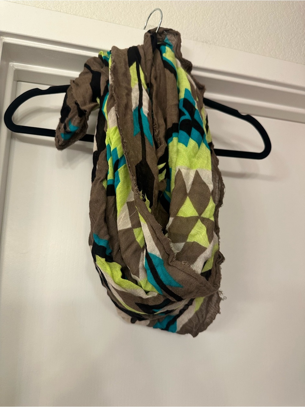 Lightweight Infinity Scarf in Brown, Lime & Teal